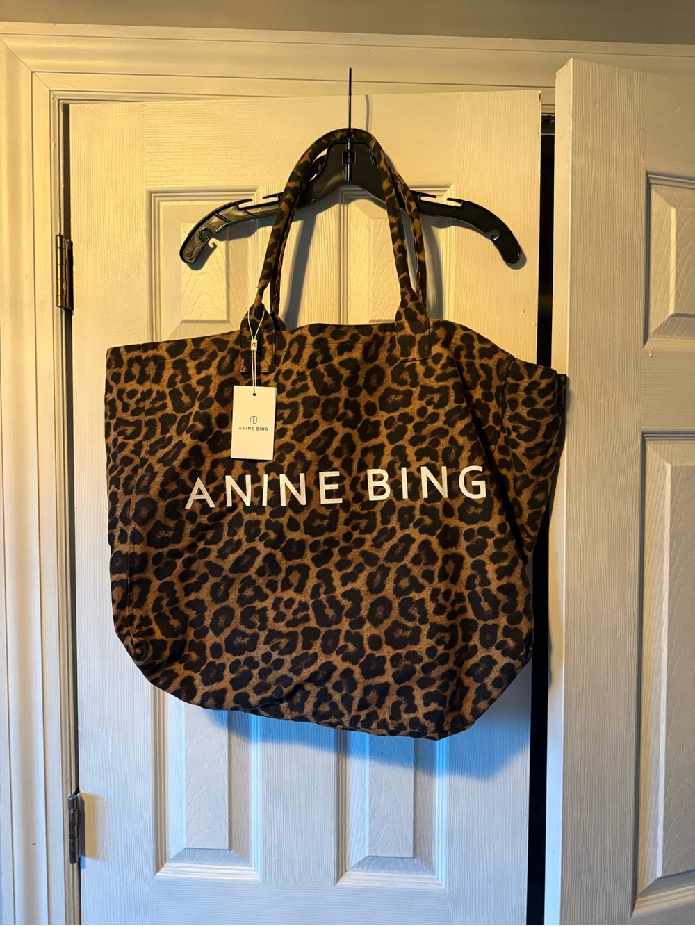 NWT Anine Bing Leopard Print Canvas Tote - Brown & Black